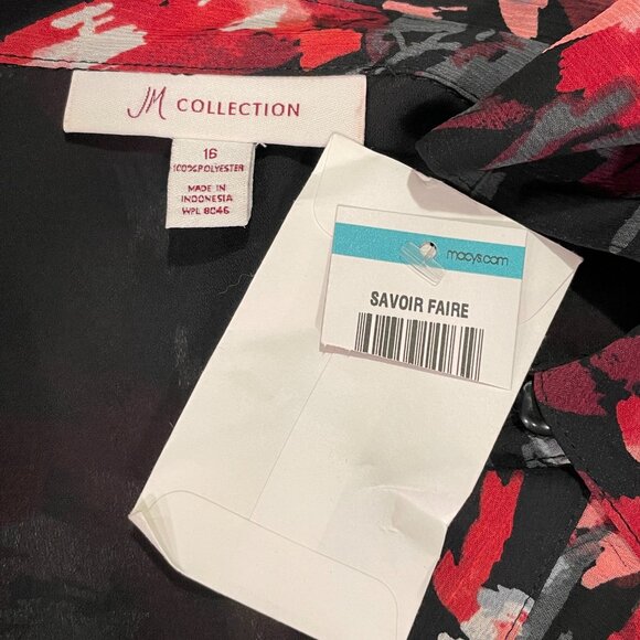 NWT JM COLLECTIONS "Savoir Faire" Ruffle Front Blouse Red/Black Floral Women 16 - Picture 9 of 11